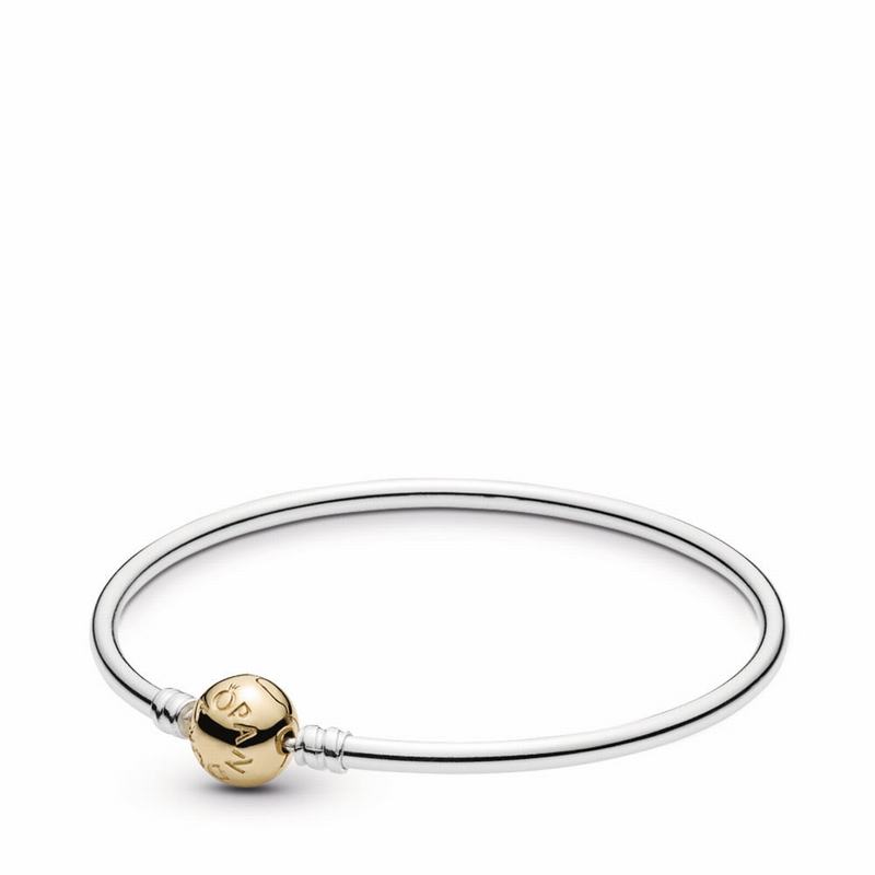 Pandora Silver Bangle Charm Bracelet With 14k Gold Clasp Ireland - Two Tone - 328974POF